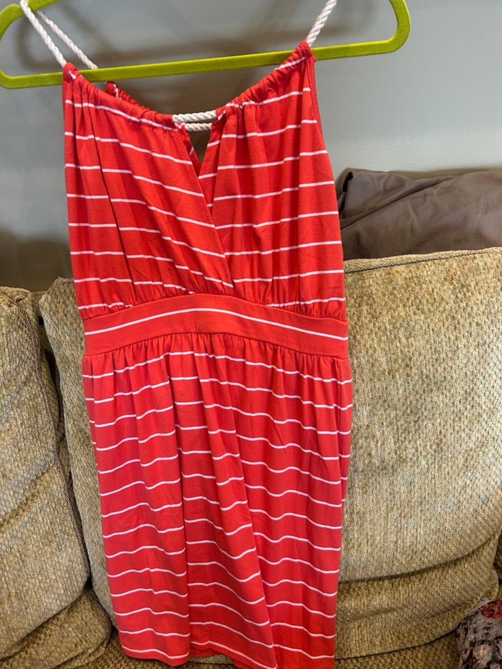 Orange and White Striped Rope-Shoulder Dress- medium